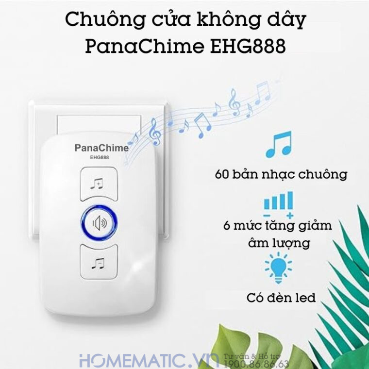 Chuông Cửa Không Dây Panachime Sử Dụng Nút Bấm Dùng Pin Panasonic Ehg888 60 bản nhạc 6 mức âm lượng có đèn led Chuông Cửa Không Dây Panachime Sử Dụng Nút Bấm Dùng Pin Panasonic Ehg888 60 bản nhạc 6 mức âm lượng có đèn led