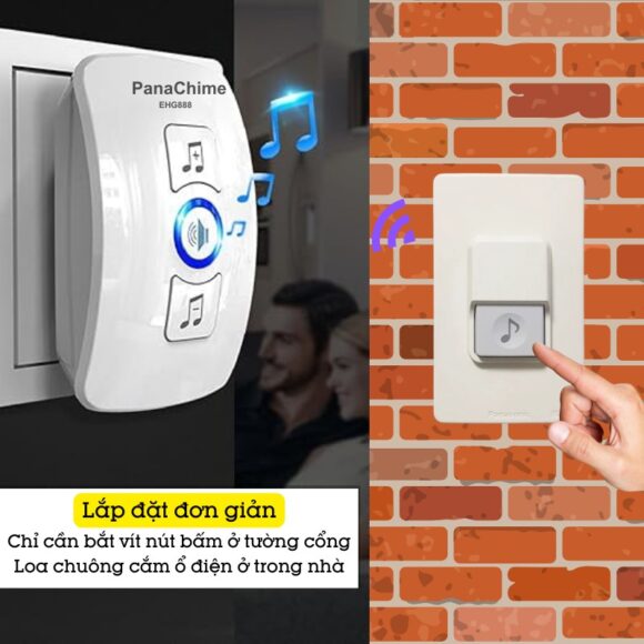 Chuông Cửa Không Dây Panachime Sử Dụng Nút Bấm Dùng Pin Panasonic Ehg888 có cách lắp đặt đơn giản