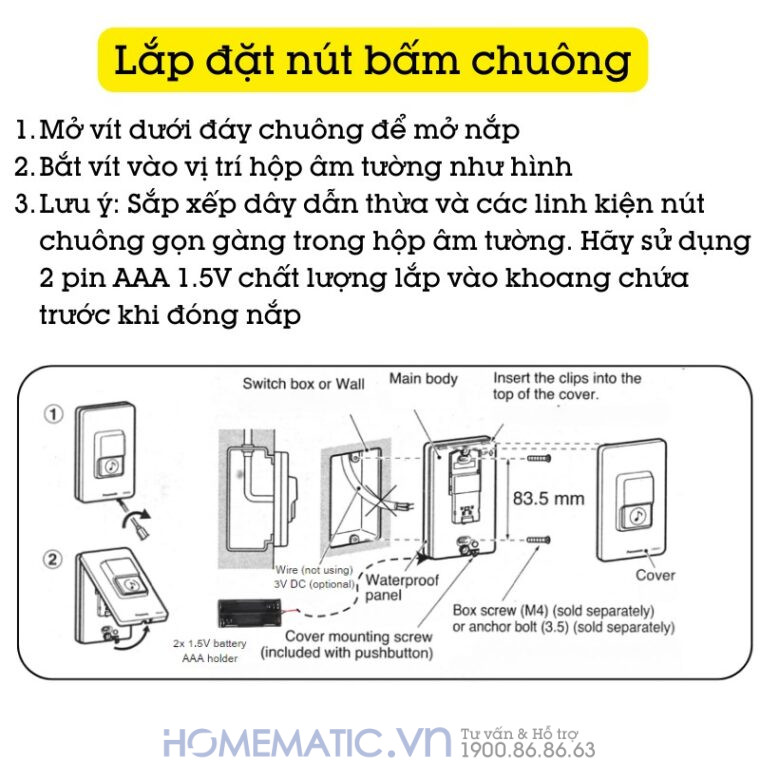 Chuông Cửa Không Dây Panachime Sử Dụng Nút Bấm Dùng Pin Panasonic Ehg888 lắp đặt nút bấm chuông dễ dàng Chuông Cửa Không Dây Panachime Sử Dụng Nút Bấm Dùng Pin Panasonic Ehg888 lắp đặt nút bấm chuông dễ dàng