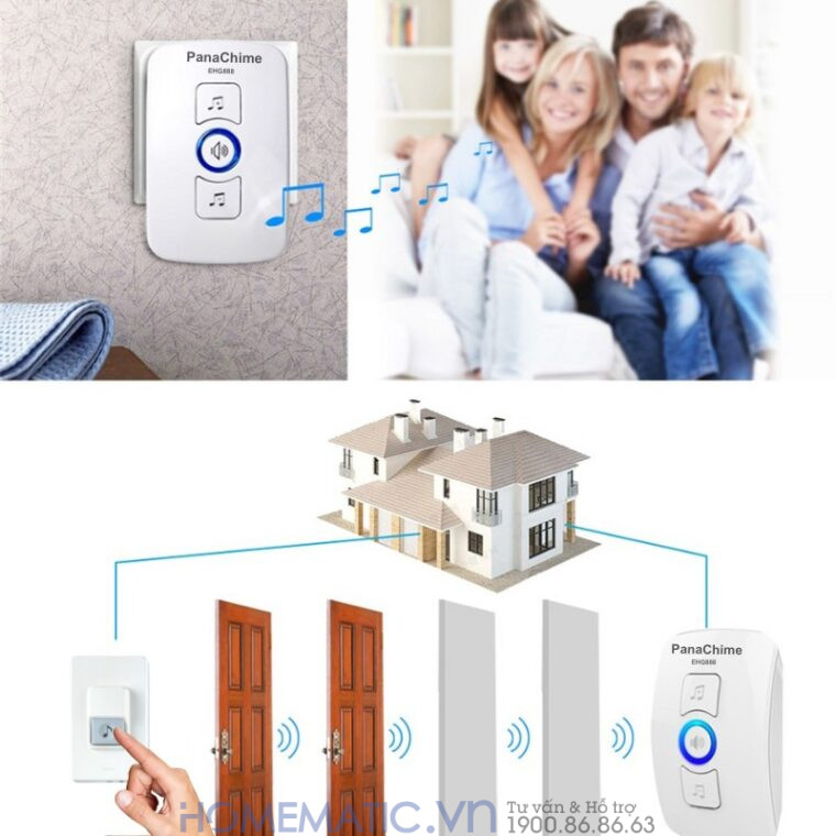 Chuông Cửa Không Dây Panachime Sử Dụng Nút Bấm Dùng Pin Panasonic Ehg888 Sử dụng ở khoảng cách xa
