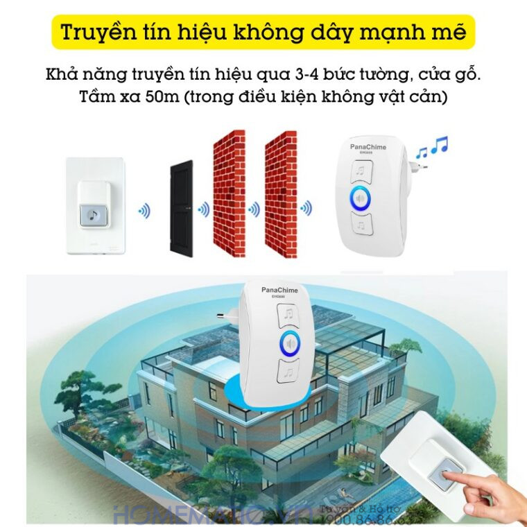 Chuông Cửa Không Dây Panachime Sử Dụng Nút Bấm Dùng Pin Panasonic Ehg888 khoảng cách tới 50m Chuông Cửa Không Dây Panachime Sử Dụng Nút Bấm Dùng Pin Panasonic Ehg888 khoảng cách tới 50m