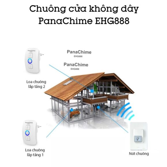 Chuông Cửa Không Dây Panachime Sử Dụng Nút Bấm Dùng Pin Panasonic Ehg888 sử dụng 1 nút bấm 2 loa chuông