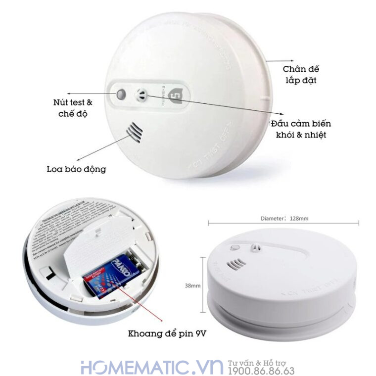 Đầu Báo Khói Nhiệt Kết Hợp Quang điện Không Dây Exsmith M210 kích thước và tính năng