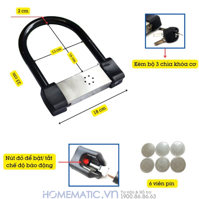 Khóa Bánh Xe Máy Chống Trộm Chống Cắt Có Còi Hú Lk605