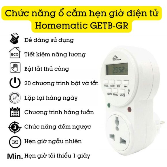 Ổ Cắm Hẹn Giờ điện Tử Homematic Hỗ Trợ đếm Giây Getb-gr có chức năng gì?