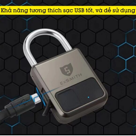 Ổ Khóa Vân Tay Loại Nhỏ Kèm Khóa điện Tử Exsmith Epl101 tương thích sạc usb tốt