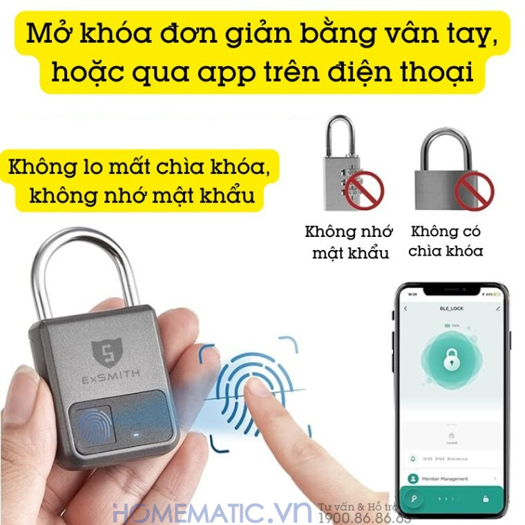 Ổ Khóa Vân Tay Loại Nhỏ Kèm Khóa điện Tử Exsmith Epl101 không lo mất chìa hoặc mật khẩu