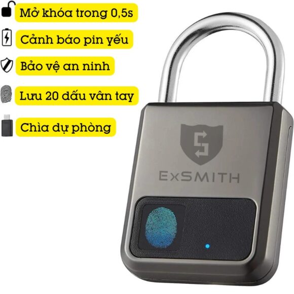 Ổ Khóa Vân Tay Loại Nhỏ Kèm Khóa điện Tử Exsmith Epl101 lưu 20 dấu vân tay