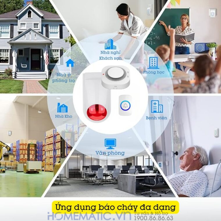Bộ Chuông Báo Cháy Không Dây Exsmith Eskit02 có ứng dụng báo cháy đa dạng