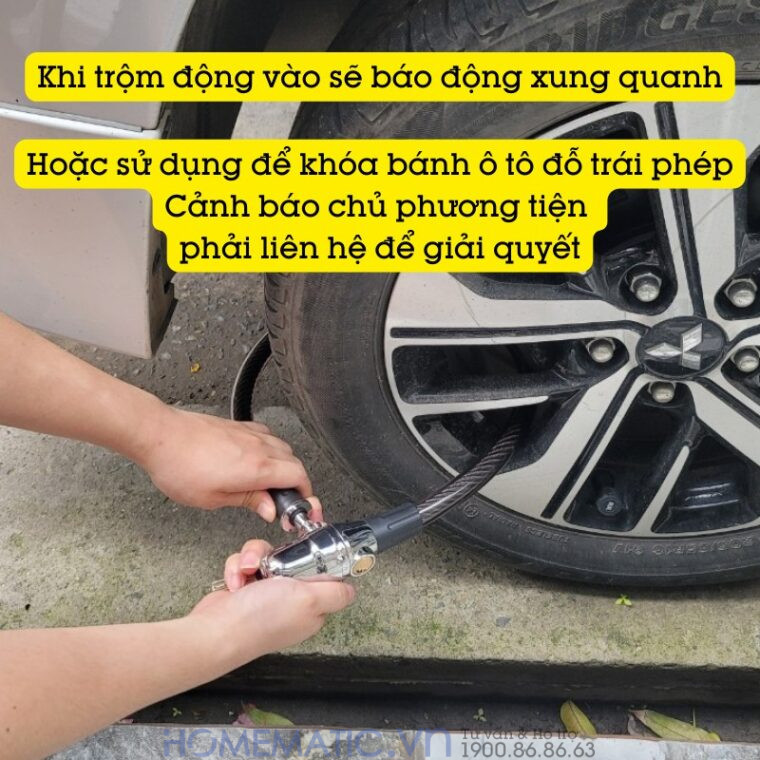 Khóa Dây Chống Trộm Xe Máy Xe đạp ô Tô Báo động Còi Hú Lk315 sử dụng đa dụng trong tình huống khóa bánh ô tô
