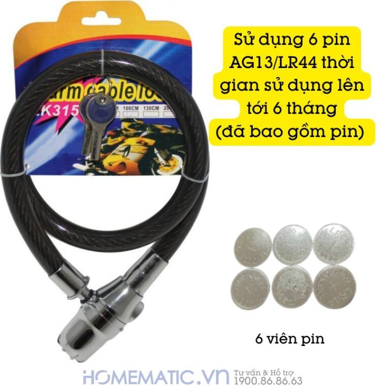 Khóa Dây Chống Trộm Xe Máy Xe đạp ô Tô Báo động Còi Hú Lk315