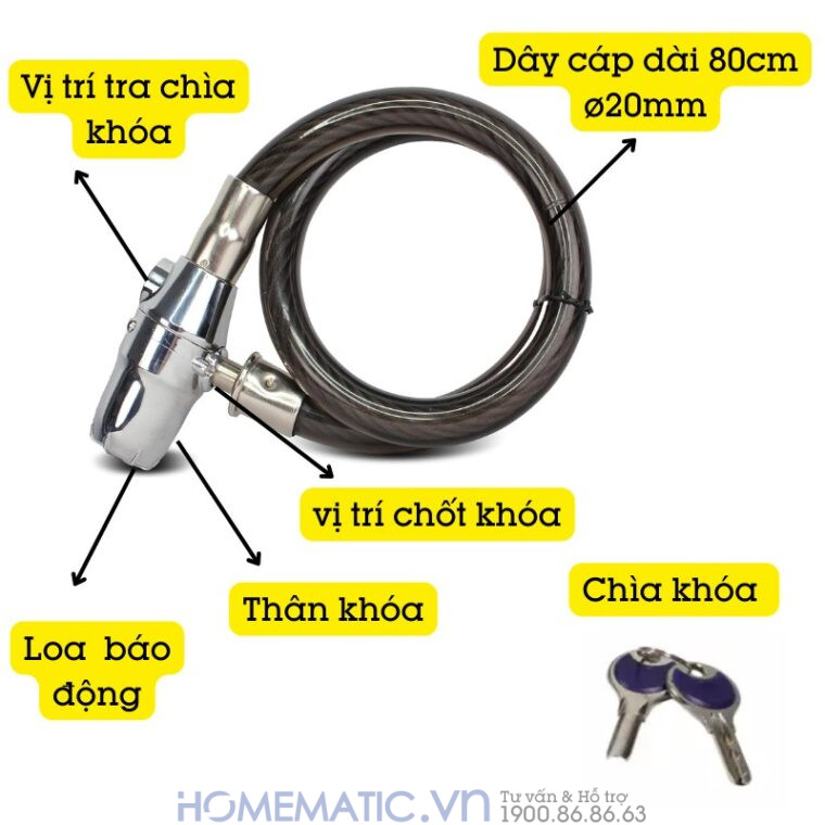 Khóa Dây Chống Trộm Xe Máy Xe đạp ô Tô Báo động Còi Hú Lk315 chi tiết tính năng