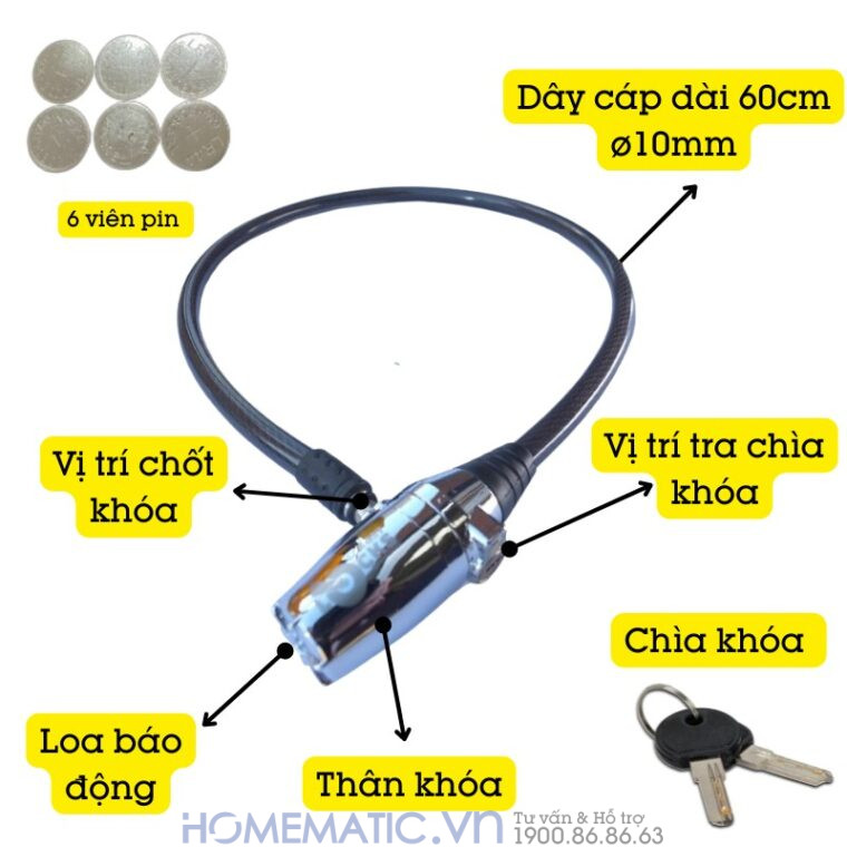 Khóa Dây Xe Máy Xe đạp Dây Cáp Khóa Chống Trộm Có Còi Hú Lk215