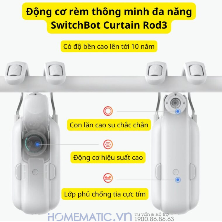 Động Cơ Rèm Thông Minh đa Năng Switchbot Curtain Rod3 Dùng Cho Thanh Treo Rèm Cửa Loại Tròn