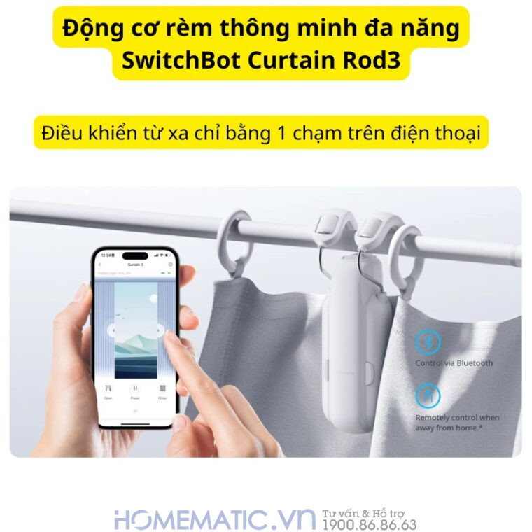 Động Cơ Rèm Thông Minh đa Năng Switchbot Curtain Rod3 Dùng Cho Thanh Treo Rèm Cửa Loại Tròn