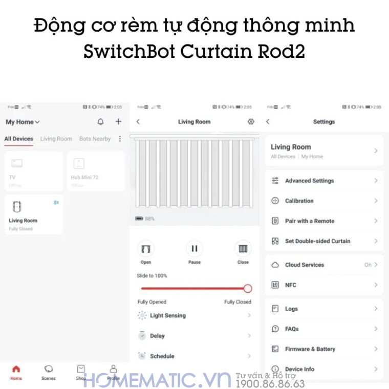 Động Cơ Rèm Tự động Thông Minh Switchbot Curtain Rod2 Dùng Cho Thanh Treo Rèm Cửa Loại Tròn