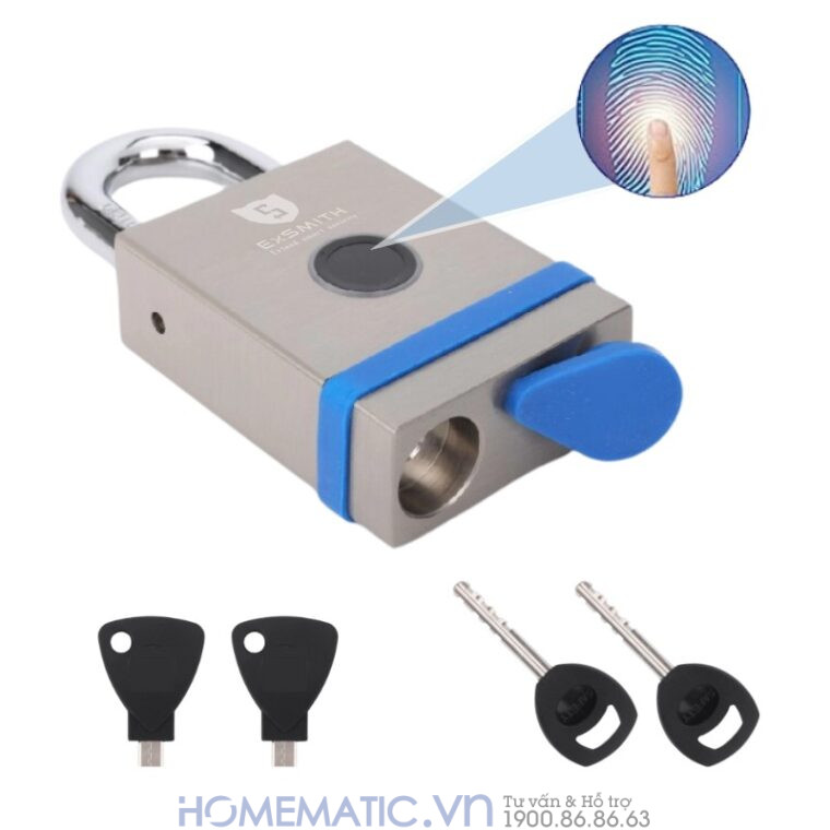 Ổ Khóa Cổng Vân Tay Ngoài Trời Chống Nước, Khóa Móc Cao Cấp Kèm Chìa Cơ Và điện Tử Exsmith Epl855