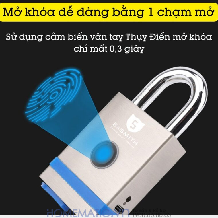 Ổ Khóa Cổng Vân Tay Ngoài Trời Chống Nước, Khóa Móc Cao Cấp Kèm Chìa Cơ Và điện Tử Exsmith Epl855