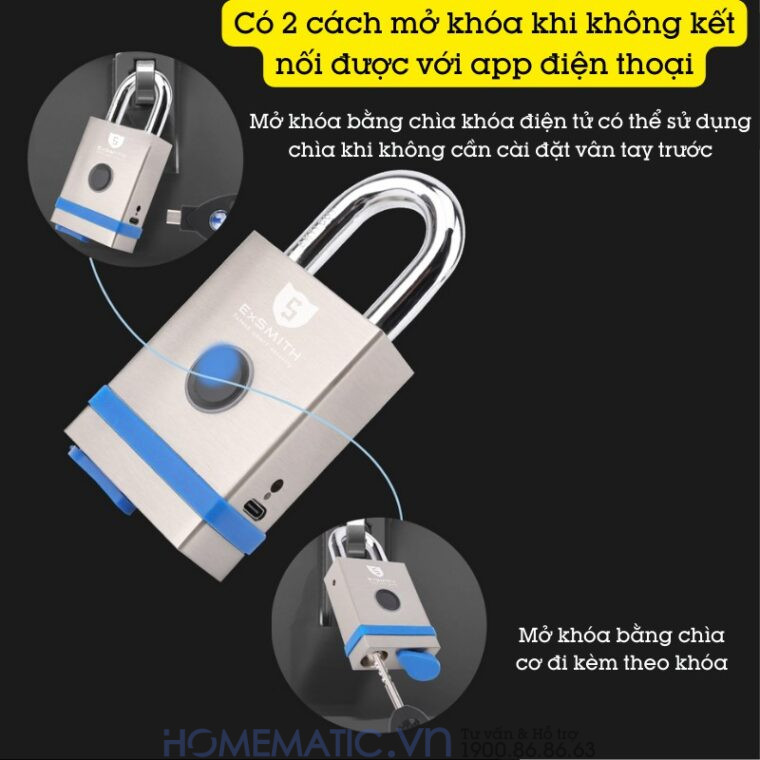 Ổ Khóa Cổng Vân Tay Ngoài Trời Chống Nước, Khóa Móc Cao Cấp Kèm Chìa Cơ Và điện Tử Exsmith Epl855
