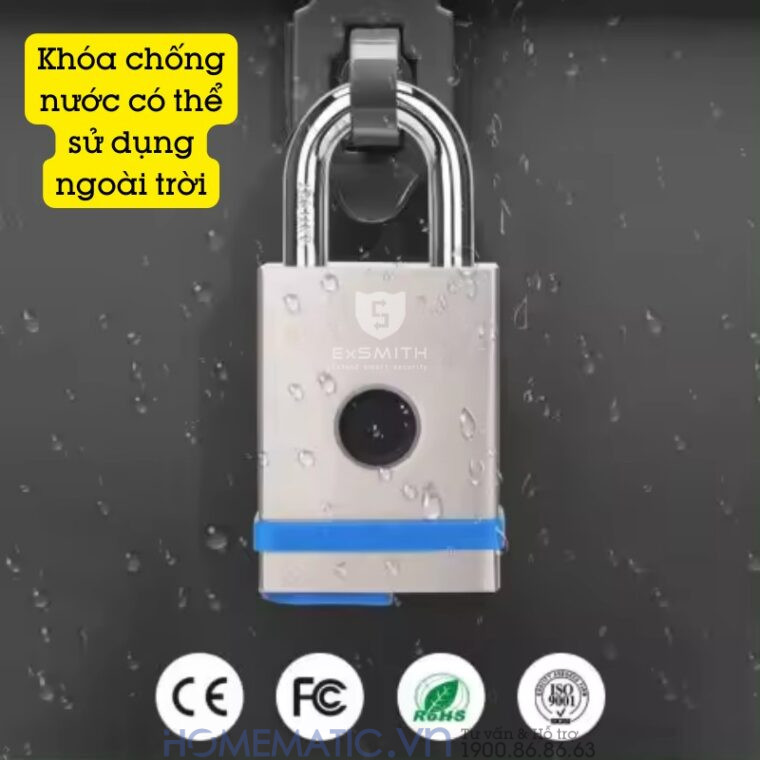 Ổ Khóa Cổng Vân Tay Ngoài Trời Chống Nước, Khóa Móc Cao Cấp Kèm Chìa Cơ Và điện Tử Exsmith Epl855
