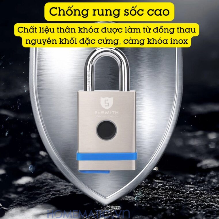 Ổ Khóa Cổng Vân Tay Ngoài Trời Chống Nước, Khóa Móc Cao Cấp Kèm Chìa Cơ Và điện Tử Exsmith Epl855 có khả năng chống rung sốc cao và chế tạo từ đồng thau và inox Ổ Khóa Cổng Vân Tay Ngoài Trời Chống Nước, Khóa Móc Cao Cấp Kèm Chìa Cơ Và điện Tử Exsmith Epl855 có khả năng chống rung sốc cao và chế tạo từ đồng thau và inox