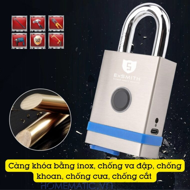 Ổ Khóa Cổng Vân Tay Ngoài Trời Chống Nước, Khóa Móc Cao Cấp Kèm Chìa Cơ Và điện Tử Exsmith Epl855 càng khóa làm bằng inox chống va đạp, khoan cắt cưa Ổ Khóa Cổng Vân Tay Ngoài Trời Chống Nước, Khóa Móc Cao Cấp Kèm Chìa Cơ Và điện Tử Exsmith Epl855 càng khóa làm bằng inox chống va đạp, khoan cắt cưa