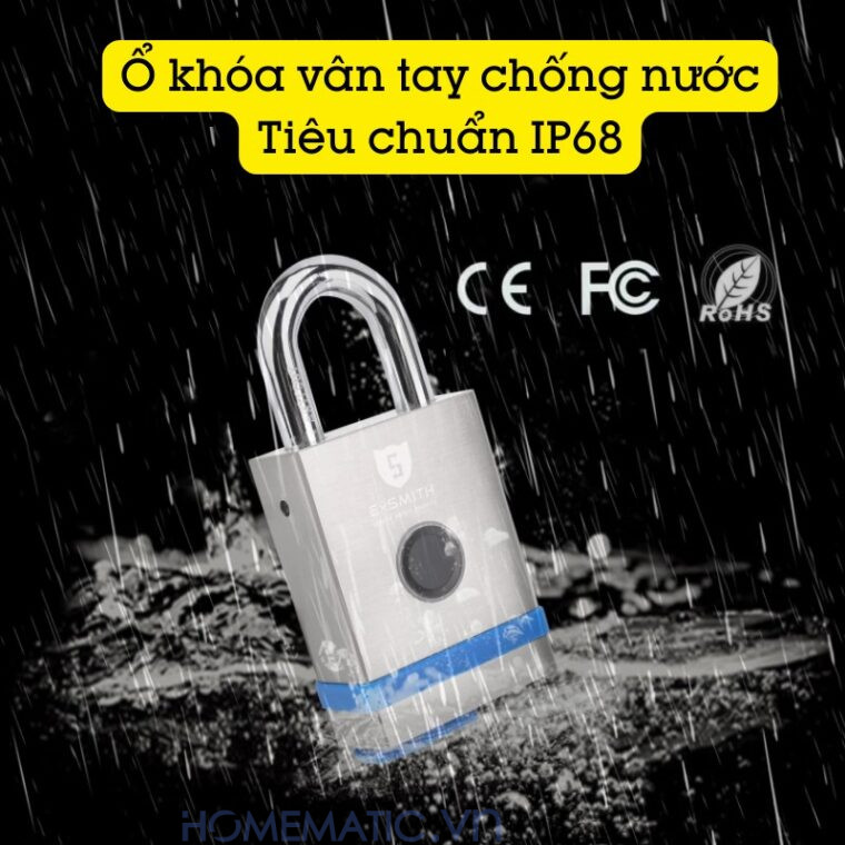 Ổ Khóa Cổng Vân Tay Ngoài Trời Chống Nước, Khóa Móc Cao Cấp Kèm Chìa Cơ Và điện Tử Exsmith Epl855