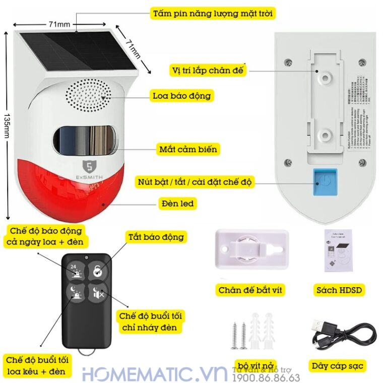 Thiết Bị Báo động Chống Trộm Ngoài Trời Wifi Exsmith P80wr