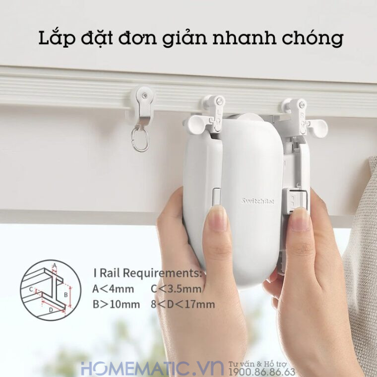 Động Cơ Rèm Tự động Thông Minh Switchbot Curtain I-rail2 Dùng Cho Thanh Treo Rèm Ray Trượt Loại Chữ I