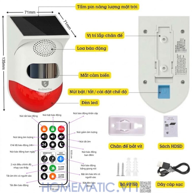 Thiết Bị Báo động Chống Trộm Ngoài Trời Wifi Exsmith P80wr