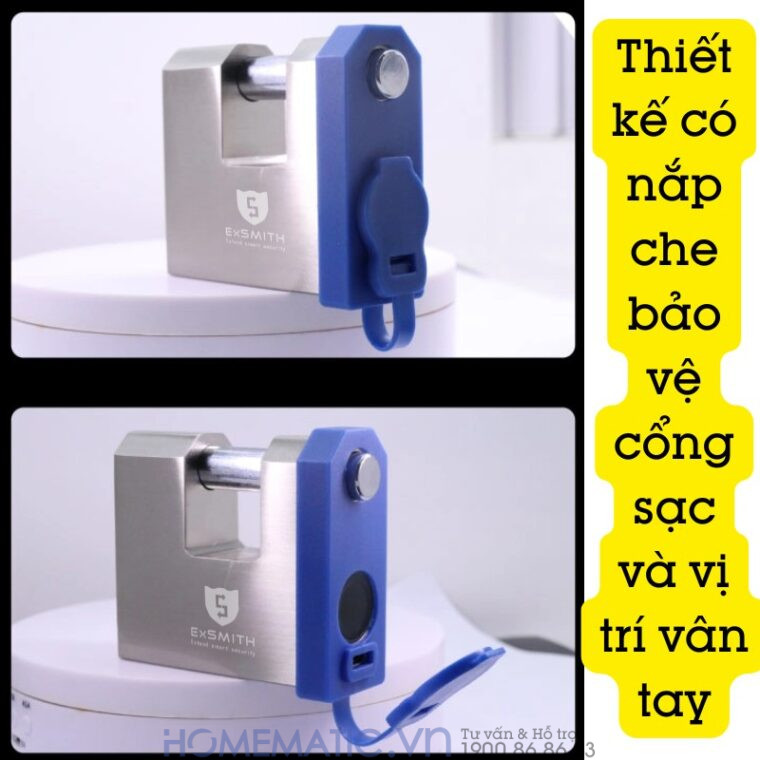 Ổ Khóa Cầu Ngang Vân Tay Chống Cắt Chống Nước Chống Trộm Thông Minh Exsmith Epl655