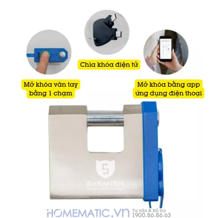 Ổ Khóa Cầu Ngang Vân Tay Chống Cắt Chống Nước Chống Trộm Thông Minh Exsmith Epl655 Ổ Khóa Cầu Ngang Vân Tay Chống Cắt Chống Nước Chống Trộm Thông Minh Exsmith Epl655