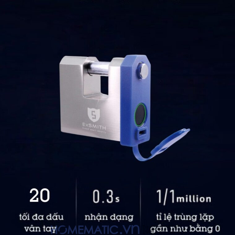 Ổ Khóa Cầu Ngang Vân Tay Chống Cắt Chống Nước Chống Trộm Thông Minh Exsmith Epl655 Ổ Khóa Cầu Ngang Vân Tay Chống Cắt Chống Nước Chống Trộm Thông Minh Exsmith Epl655