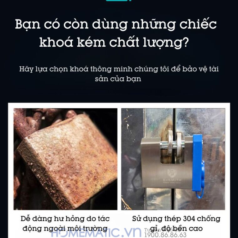 Ổ Khóa Cầu Ngang Vân Tay Chống Cắt Chống Nước Chống Trộm Thông Minh Exsmith Epl655 có chất lượng cao