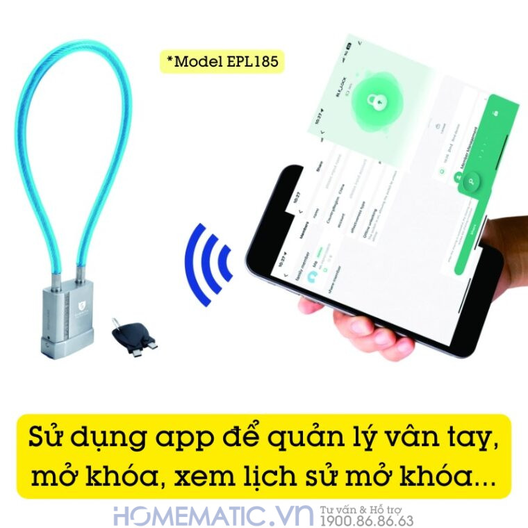 Ổ Khóa Dây Cáp Chống Cắt Vân Tay Khóa Xe Máy, Xe đạp, Khóa Cửa Cổng Exsmith Epl185 có thể sử dụng app để quản lý Ổ Khóa Dây Cáp Chống Cắt Vân Tay Khóa Xe Máy, Xe đạp, Khóa Cửa Cổng Exsmith Epl185 có thể sử dụng app để quản lý