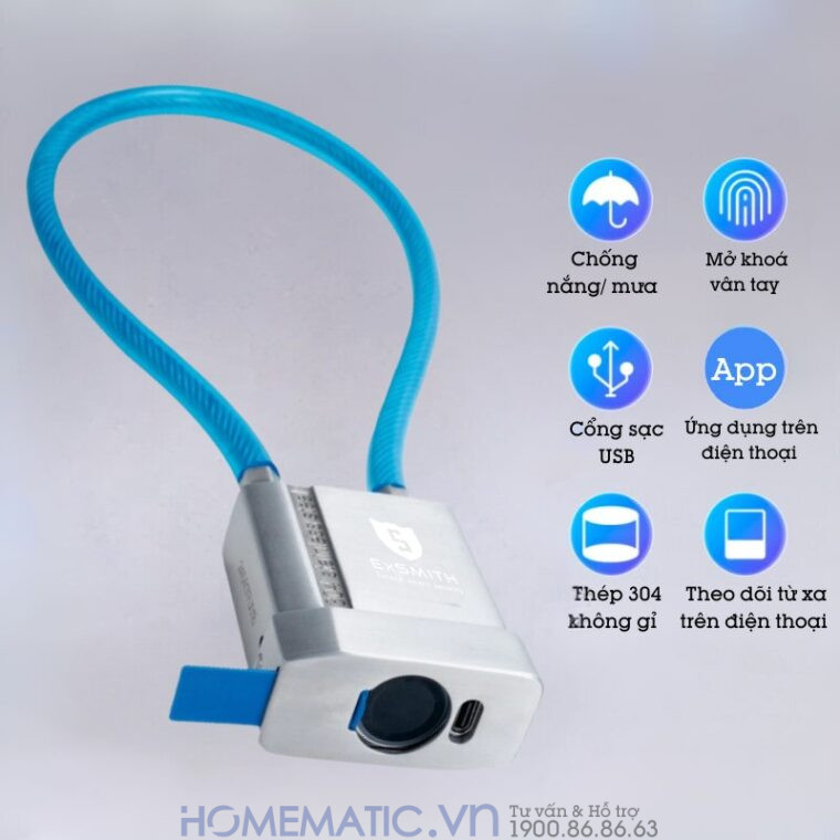 Ổ Khóa Dây Cáp Chống Cắt Vân Tay Khóa Xe Máy, Xe đạp, Khóa Cửa Cổng Exsmith Epl185 có nhiều tính năng hữu ích