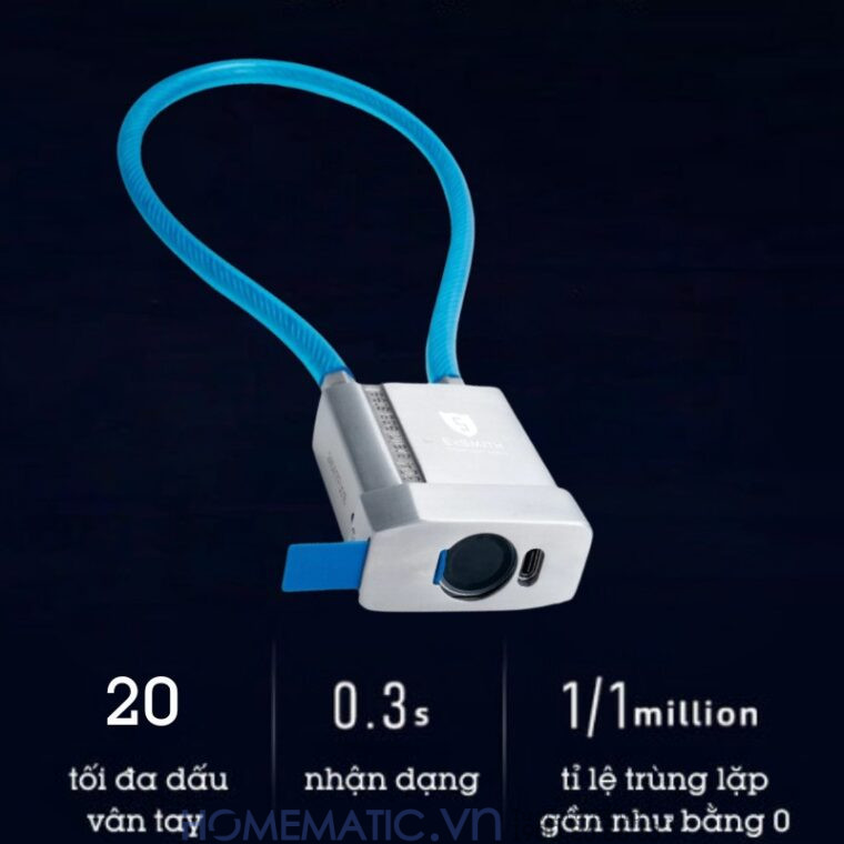 Ổ Khóa Dây Cáp Chống Cắt Vân Tay Khóa Xe Máy, Xe đạp, Khóa Cửa Cổng Exsmith Epl185 hỗ trợ 20 dấu vân tay Ổ Khóa Dây Cáp Chống Cắt Vân Tay Khóa Xe Máy, Xe đạp, Khóa Cửa Cổng Exsmith Epl185 hỗ trợ 20 dấu vân tay