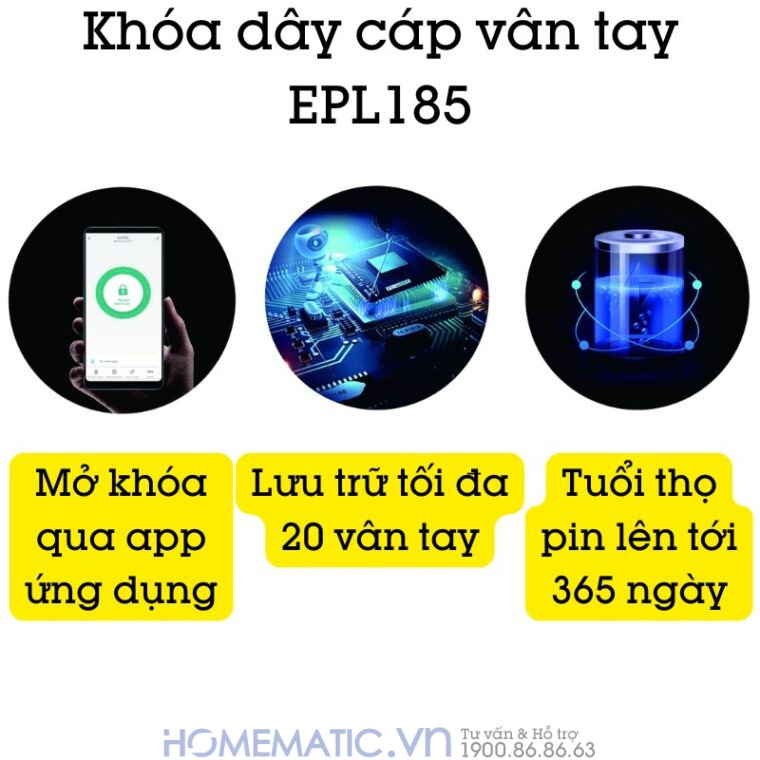 Ổ Khóa Dây Cáp Chống Cắt Vân Tay Khóa Xe Máy, Xe đạp, Khóa Cửa Cổng Exsmith Epl185 Ổ Khóa Dây Cáp Chống Cắt Vân Tay Khóa Xe Máy, Xe đạp, Khóa Cửa Cổng Exsmith Epl185