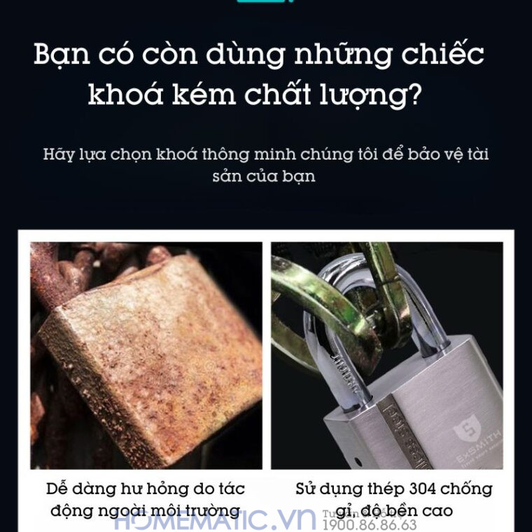 Ổ Khóa Dây Cáp Chống Cắt Vân Tay Khóa Xe Máy, Xe đạp, Khóa Cửa Cổng Exsmith Epl185