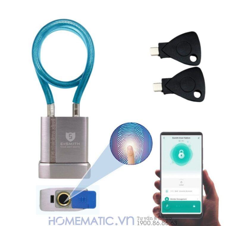 Ổ Khóa Dây Cáp Chống Cắt Vân Tay Khóa Xe Máy, Xe đạp, Khóa Cửa Cổng Exsmith Epl185