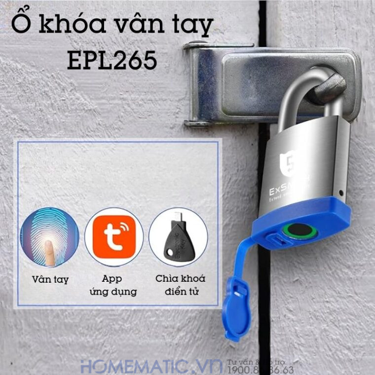 Ổ Khóa Vân Tay Móc Treo Cửa Cổng Chống Nước Ngoài Trời Exsmith Epl265