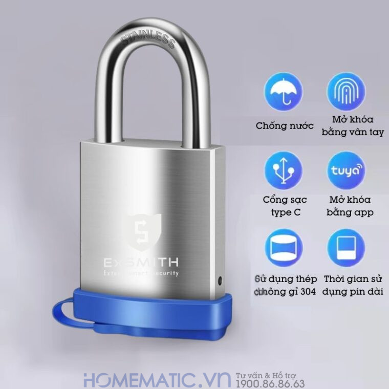 Ổ Khóa Vân Tay Móc Treo Cửa Cổng Chống Nước Ngoài Trời Exsmith Epl265