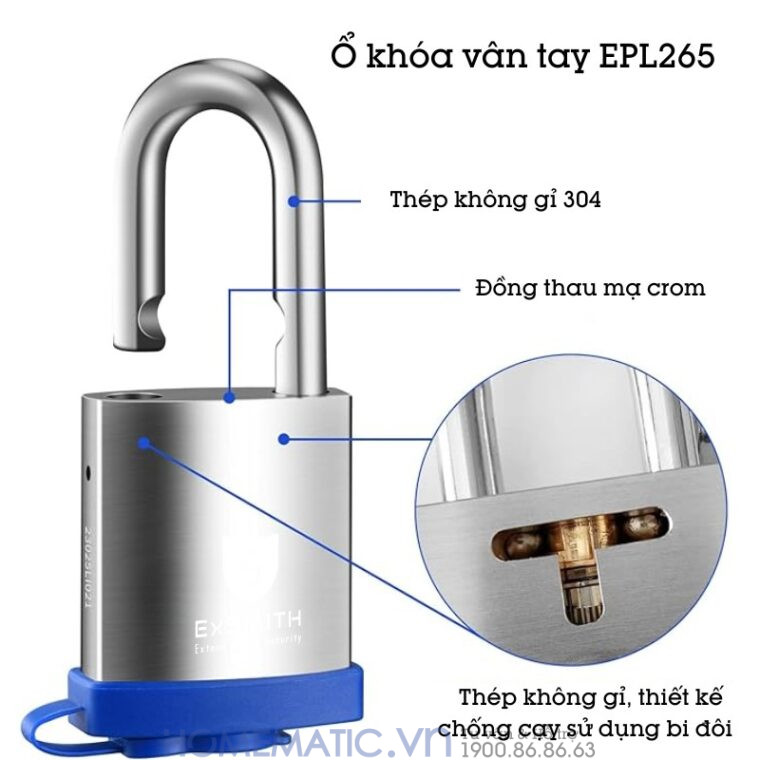 Ổ Khóa Vân Tay Móc Treo Cửa Cổng Chống Nước Ngoài Trời Exsmith Epl265 Ổ Khóa Vân Tay Móc Treo Cửa Cổng Chống Nước Ngoài Trời Exsmith Epl265