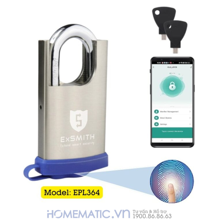 Ổ Khóa Vân Tay Móc Treo Cửa Cổng Chống Nước Ngoài Trời Exsmith Epl364