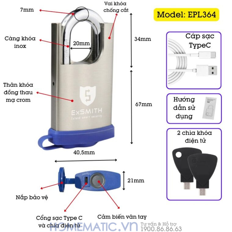 Ổ Khóa Vân Tay Móc Treo Cửa Cổng Chống Nước Ngoài Trời Exsmith Epl364 Ổ Khóa Vân Tay Móc Treo Cửa Cổng Chống Nước Ngoài Trời Exsmith Epl364