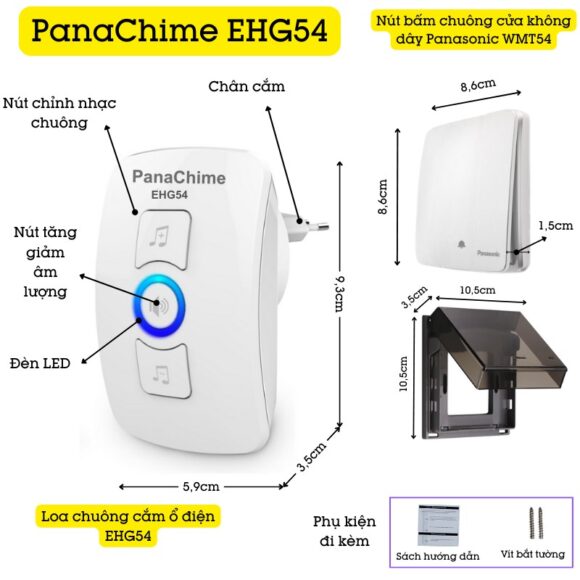 Chuông Cửa Không Dây Nút Bấm Panasonic Dùng Pin Cao Cấp Panachime Ehg54