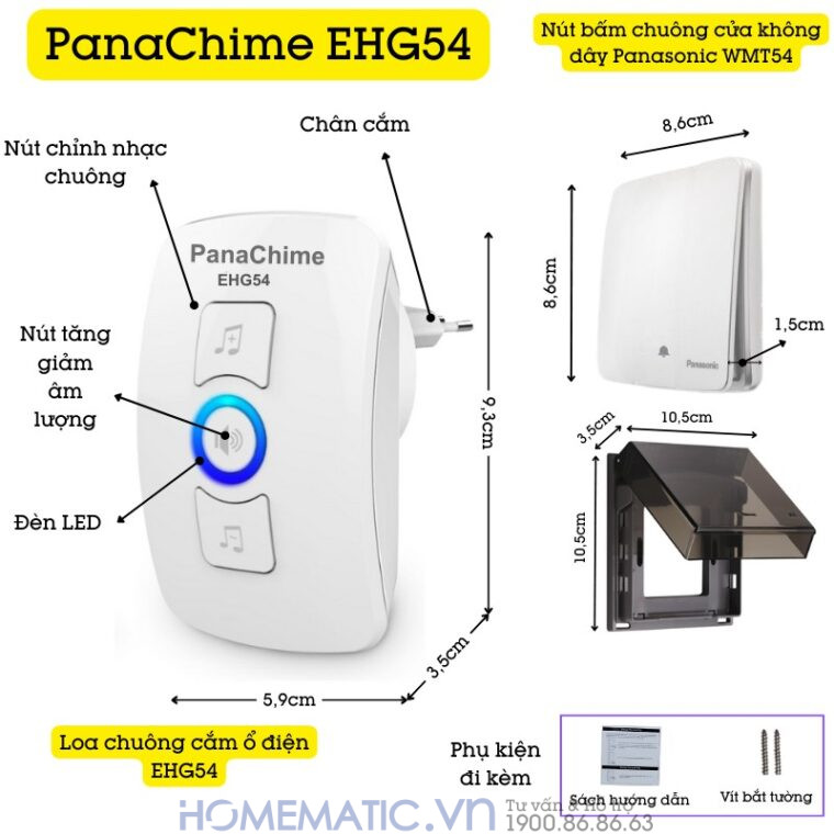 Chuông Cửa Không Dây Nút Bấm Panasonic Dùng Pin Cao Cấp Panachime Ehg54