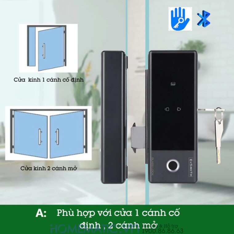 Khóa Vân Tay Cửa Kính Cường Lực Thông Minh Không Khoan đục Exsmith Jd-s1 Khóa Vân Tay Cửa Kính Cường Lực Thông Minh Không Khoan đục Exsmith Jd-s1