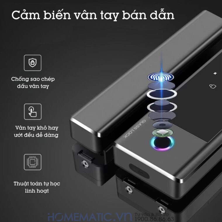 Khóa Vân Tay Cửa Kính Cường Lực Thông Minh Không Khoan đục Exsmith Jd-s1 sử dụng cảm biến vân tay bán dẫn