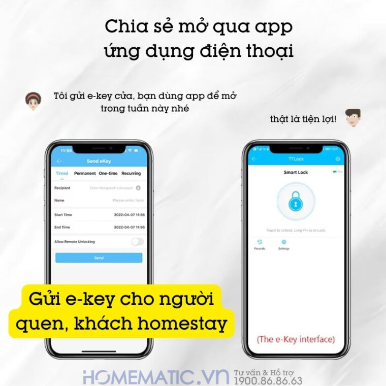 Khóa Vân Tay Cửa Kính Cường Lực Thông Minh Không Khoan đục Exsmith Jd-s1 chia sẻ mở khóa qua app điện thoại